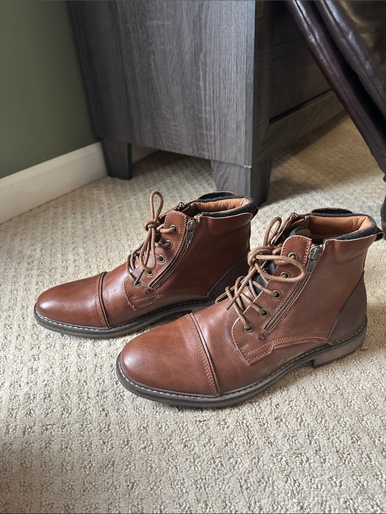 Steve Madden Men\'s Chestnut Brown Leather Lace-Up Boots with Side Zipper main image 4